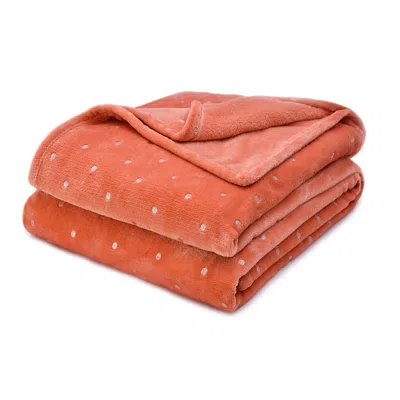Hivvago 50" X 60" Orange Fleece Woven Polka Dots Plush Throw Blanket