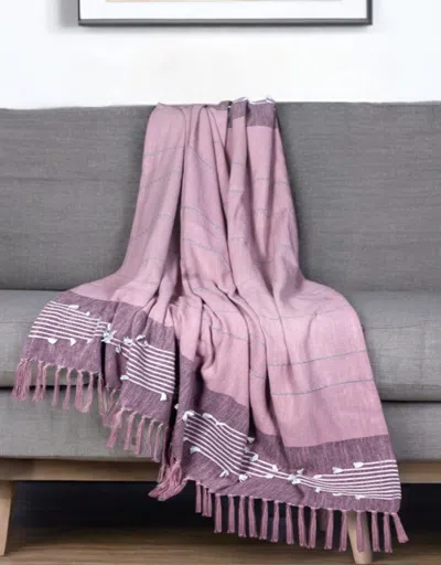 Hivvago 50" X 60" Pink Woven Cotton Striped Throw Blanket With Tassels And Embroidery