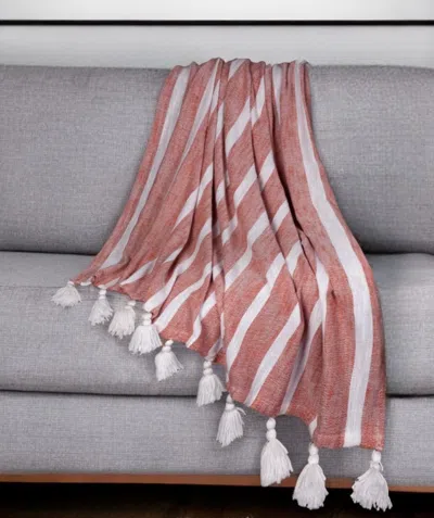 Hivvago 50" X 60" Rust Woven Cotton Striped Throw Blanket With Tassels In Pink