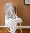 Hivvago 50" X 60" White And Navy Blue Cotton Blend Woven Striped Throw Blanket With Fringe In White
