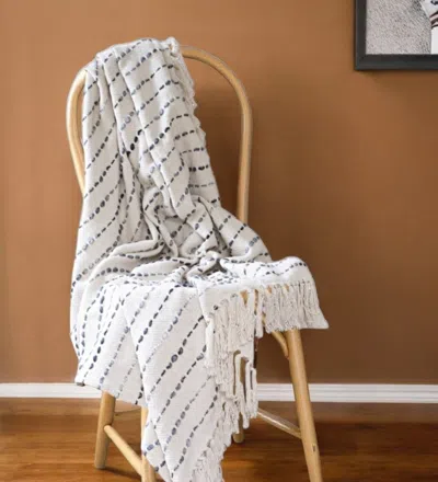 Hivvago 50" X 60" White And Navy Blue Cotton Blend Woven Striped Throw Blanket With Fringe
