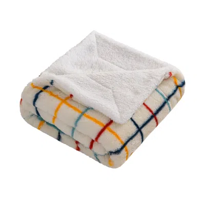 Hivvago 50" X 60" White Yellow And Green Faux Fur Geometric Plush Throw Blanket In Multi