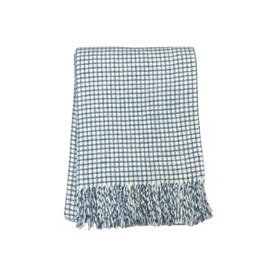Hivvago 50" X 67" Cream And Denim Blue Cotton Blend Woven Plaid Throw Blanket With Fringe