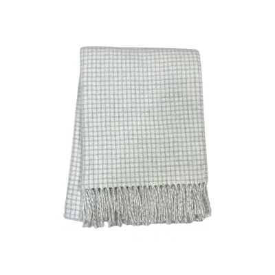 Hivvago 50" X 67" Cream And Light Gray Cotton Blend Woven Plaid Throw Blanket With Fringe