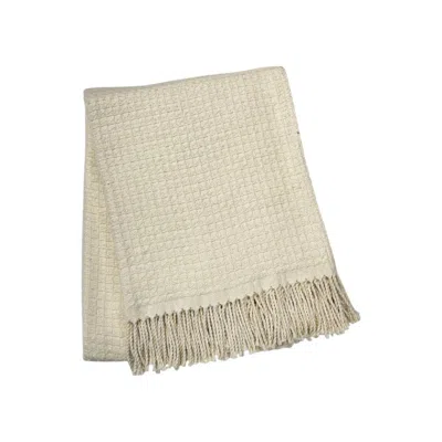 Hivvago 50" X 67" Cream Cotton Blend Woven Throw Blanket With Fringe