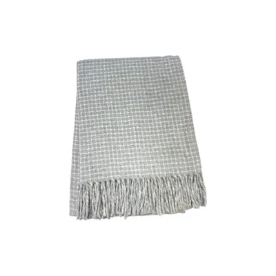 Hivvago 50" X 67" Light Gray And Cream Cotton Blend Woven Plaid Throw Blanket With Fringe