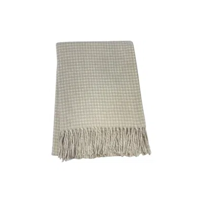 Hivvago 50" X 67" Sand And Cream Cotton Blend Woven Plaid Throw Blanket With Fringe In Gray