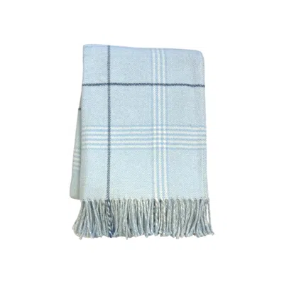 Hivvago 50" X 67" Sky Blue And White Plaid Cotton Blend Woven Throw Blanket With Fringe
