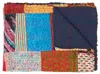 Hivvago 50" X 70" Blue Red And Yellow Patchwork Silk Quilted Kantha Throw Blanket With Embroidery In Multi