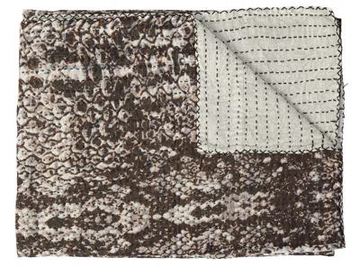 Hivvago 50" X 70" Brown And Ivory Cotton Quilted Kantha Throw Blanket With Embroidery