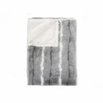 Hivvago 50" X 70" Gray And White Faux Fur Striped Plush Throw Blanket