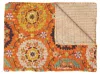 Hivvago 50" X 70" Orange And Yellow Floral Cotton Quilted Kantha Throw Blanket With Embroidery In Orange