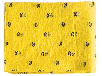 Hivvago 50" X 70" Yellow And Black Floral Cotton Quilted Kantha Throw Blanket With Embroidery