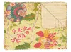 Hivvago 50" X 70" Yellow And Pink Floral Cotton Quilted Kantha Throw Blanket With Embroidery In Green