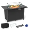 Hivvago 50000 Btu 2 Inch Ropane Gas Fire Pit Table With Wind Guard And Glass Rocks