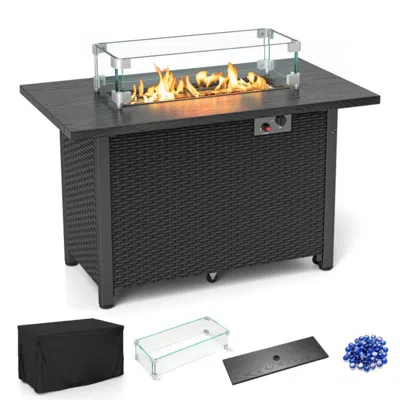 Hivvago 50000 Btu 2 Inch Ropane Gas Fire Pit Table With Wind Guard And Glass Rocks In Gray