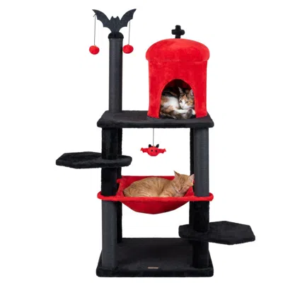 Hivvago 51" Gothic Multi-level Cat Tree With Spider Hanging Toy For Black Halloween