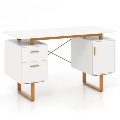 Hivvago 51 Inch Computer Desk With Floating Desktop And Dual Drawers-white