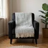 Hivvago 51" X 67" Gray Cotton Woven Herringbone Throw Blanket With Fringe In Gray