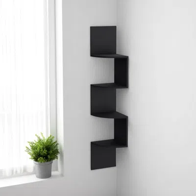Hivvago 52" Black Wood Wall Mounted Corner Shelf