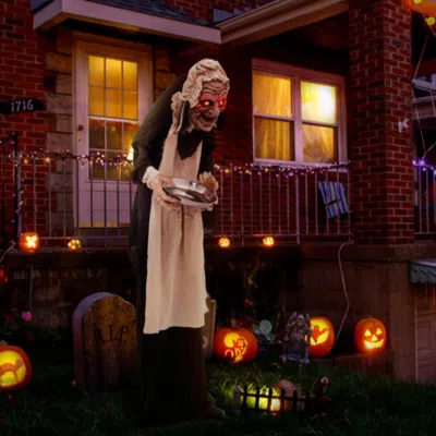Hivvago 5.2 Feet Halloween Animated Standing Greeter Old Lady With Candy Dish In Multi