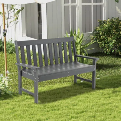 Hivvago 52 Inch All-weather Hdpe Outdoor Bench With Backrest And Armrests-gray