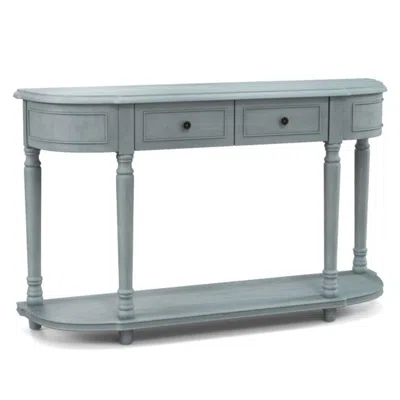 Hivvago 52 Inch Retro Console Table With 2 Drawers And Open Shelf Entryway Sofa Table-blue In Animal Print