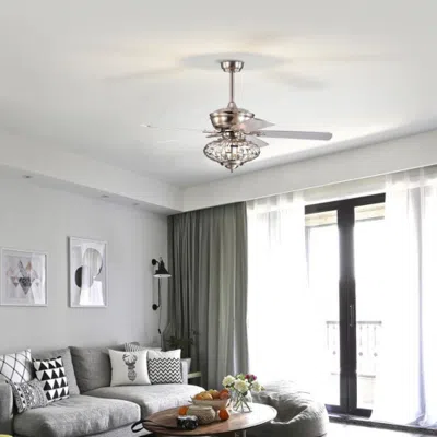 Hivvago 52 Inches Ceiling Fan With Wooden Blades And Remote Control-silver In White