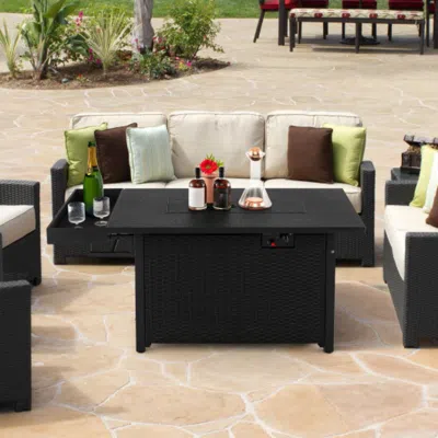 Hivvago 52 Inches Outdoor Wicker Gas Fire Pit Propane Fire Table With Cover-black