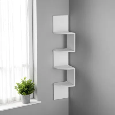 Hivvago 52" White Wood Wall Mounted Corner Shelf