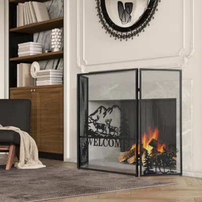 Hivvago 52 X 31 Inch Fireplace Screen With Chevron Herringbone Pattern