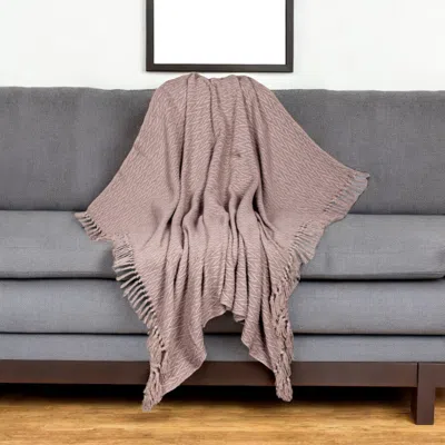 Hivvago 52" X 67" Brown Woven Cotton Chevron Throw Blanket With Fringe
