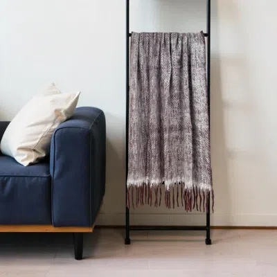 Hivvago 52" X 67" Dark Purple Woven Wool Blend Chevron Throw Blanket With Fringe In Black