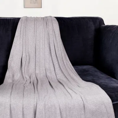 Hivvago 52" X 67" Gray And Ivory Woven Cotton Herringbone Throw Blanket With Fringe In Pink