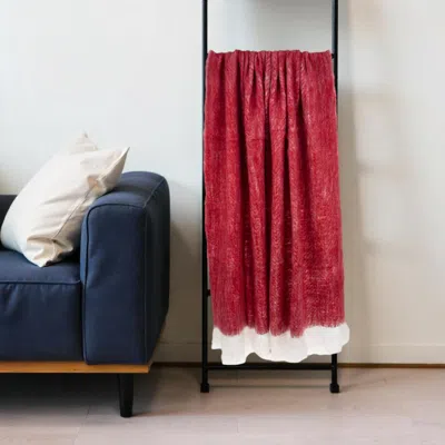 Hivvago 52" X 67" Red And White Woven Wool Blend Throw Blanket