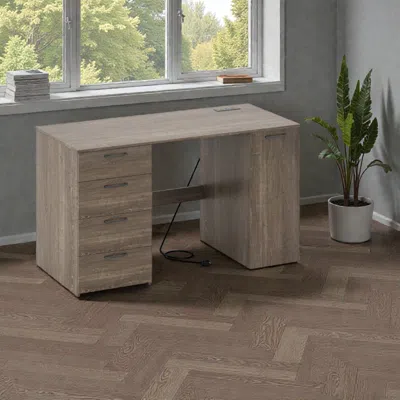 Hivvago 53" Executive Desk With Multiple Drawers And Convenient Power Access In Brown