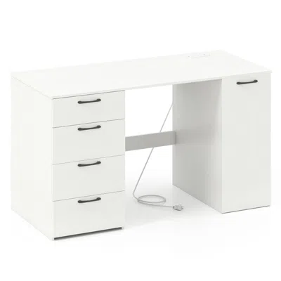 Hivvago 53 Inches Computer Desk With Power Outlets And 4 Storage Drawers