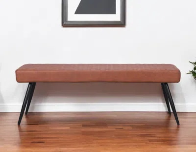 Hivvago 54" Brown And Black Faux Leather Upholstered Dining Bench