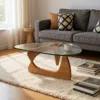 Hivvago 54" Clear And Brown Glass And Wood Triangle Abstract Coffee Table In Brown