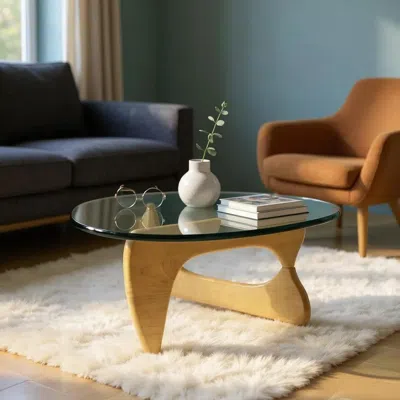 Hivvago 54" Clear And Natural Glass And Wood Triangle Abstract Coffee Table In Neutral