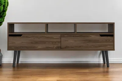Hivvago 54" Dark Brown Wood Enclosed And Open Storage Tv Stand