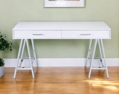 Hivvago 54" White And Silver Writing Desk With Two Drawers