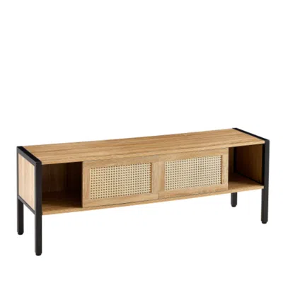Hivvago 54.33 Inch Rattan Tv Cabinet With Adjustable Color Light Strip In Natural Finish In Brown