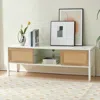 Hivvago 54.33 Inch Rattan Tv Cabinet With Adjustable Color Light Strip In White Finish