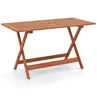 Hivvago 54.5 Inch X 27.5 Inch Patio Dining Table With Teak Painting And Umbrella Hole