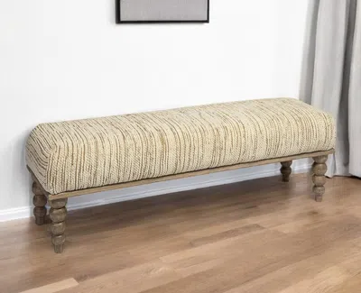 Hivvago 55" Cream And Wood Brown Upholstered Fabric Bench In Multi
