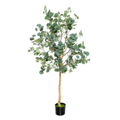 Hivvago 5.5 Feet Artificial Eucalyptus Tree With 517 Silver Dollar Leaves In Animal Print