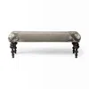 Hivvago 55" Gray And Black Upholstered Cotton Blend Floral Distressed Bench In Gray