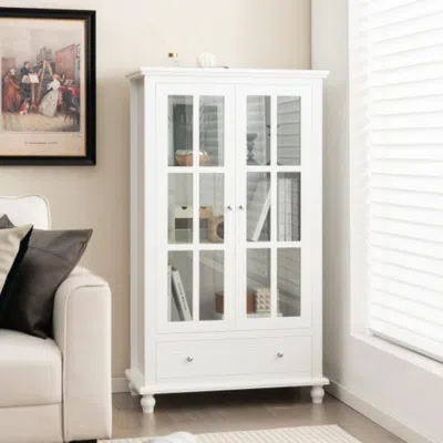 Hivvago 55 Inch Bookcase Cabinet With Tempered Glass Doors-white