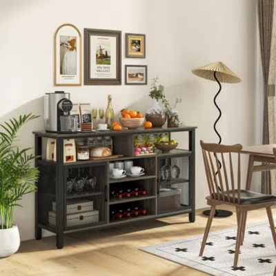 Hivvago 55-inch Buffet Sideboard With 8-bottle Wine Racks And Wine Glass Holders-gray